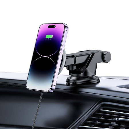 Magnetic Car Holder MagSafe with 15W Induction Charging for Windshield / Dashboard Telescopic Arm Tech-Protect A2 black