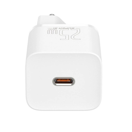 Baseus Super Si szybka ładowarka sieciowa Quick Charge 3.0 Power Delivery 25W 3A + Kabel USB Typ C - USB Typ C 3A 1m biały (TZCCSUP-L02)