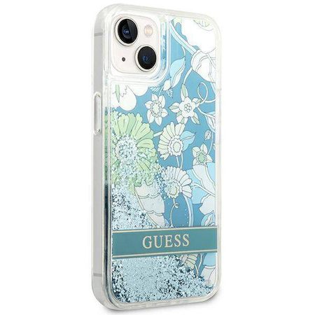 Case IPHONE 14 PLUS Guess Hardcase Flower Liquid Glitter green