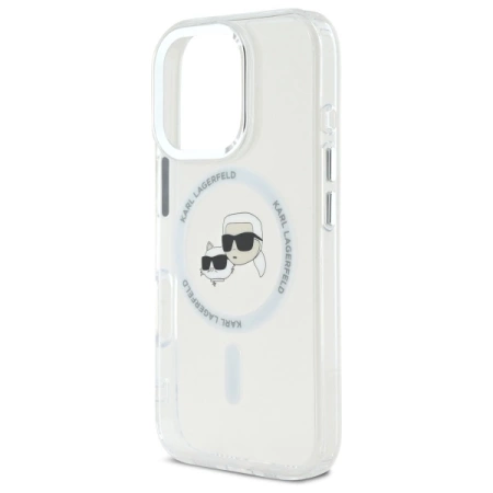 Karl Lagerfeld IML Metal Karl&amp;Choupette Head MagSafe Case for iPhone 16 Pro - White