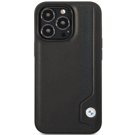 Original Handyhülle IPHONE 14 PRO MAX BMW Hardcase Leather Blue Dots (BMHCP14X22RBDK) schwarz