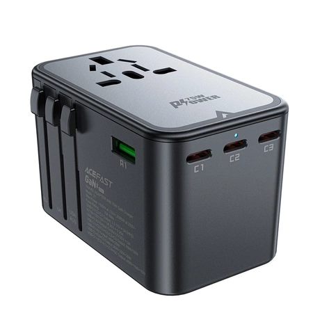 Acefast Z1 GaN 75W PD Reiseladeadapter 3x USB-C 2x USB-A - Schwarz
