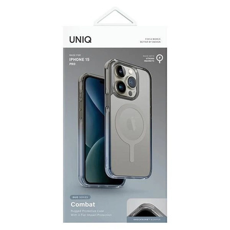 Etui UNIQ Combat Duo Magclick Charging do iPhone 15 Pro - niebiesko-szare
