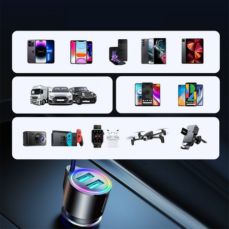 Joyroom 3-in-1 fast car charger with Lightning cable 1.5m 17W black (JR-CL25)