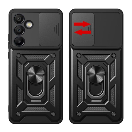 Hybrid Armor Camshield mit Ständer und Kameraabdeckung für Samsung Galaxy A56 - Schwarz