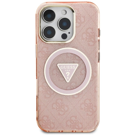 Etui Guess IML Metal Glitter 4G Circle Triangle MagSafe na iPhone 16 Pro Max - różowe