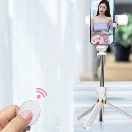 Zestaw / uchwyt selfie z pilotem na bluetooth tripod LED SSTR-20 biały