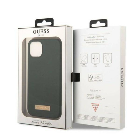 Original Case IPHONE 13 Guess Hard Case Silicone Logo Plate MagSafe (GUHMP13MSBPLA) green