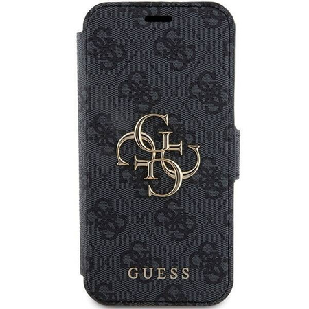 Oryginalne Etui APPLE IPHONE 15 PRO Guess Book 4G Metal Gold Logo (GUBKP15L4GMGGR) szare