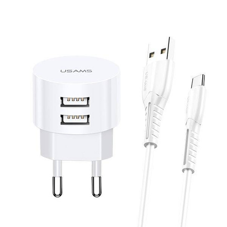USAMS Lad. network. 2xUSB T20 2.1A microUSB white/white round Fast Charging XTXLOGT18MC05