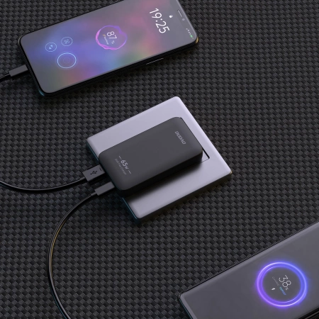 GaN Dudao A65Q 65W USB-A / USB-C PD Ultradünnes Wandladegerät - Schwarz