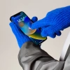 Geflochtene Telefonhandschuhe mit Aussparungen für die Finger – blau