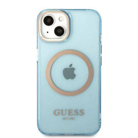 Original Case IPHONE 13 Guess Hard Case Gold Outline Translucent MagSafe (GUHMP13MHTCMB) blue