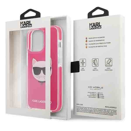 Original Handyhülle IPHONE 13 PRO Karl Lagerfeld Hardcase Choupette Head (KLHCP13LTPECPI) rosa