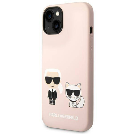 Original Handyhülle IPHONE 14 Karl Lagerfeld Hardcase Silicone Karl & Choupette Magsafe (KLHMP14SSSKCI) rosa