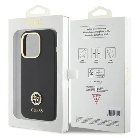 Original Handyhülle APPLE IPHONE 15 PRO MAX Guess Hardcase Silicone Logo Strass 4G (GUHCP15XM4DGPK) schwarz