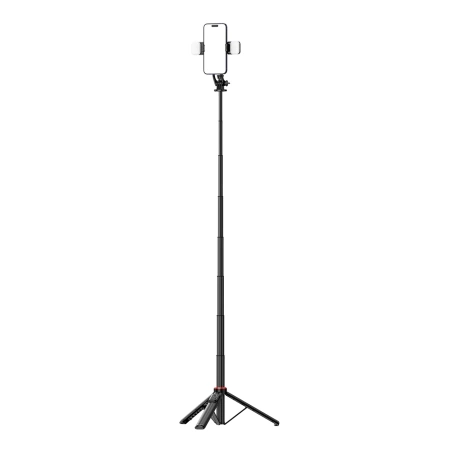 Selfie Stick WC12YDS Teleskopstativ 1,3 m aus Aluminiumlegierung mit Dual-Licht und Telefonhalter – Schwarz
