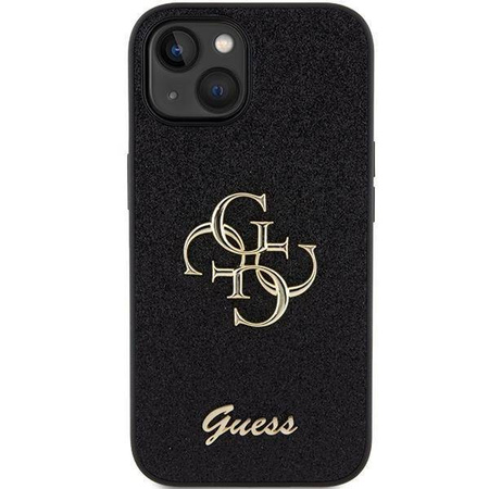 Original Handyhülle APPLE IPHONE 15 Guess Hardcase Glitter Script Big 4G (GUHCP15SHG4SGK) schwarz