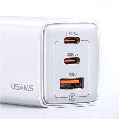 Wall Charger USAMS 2xUSB-C+1xUSB 65W (only head) GaN PD3.0 +QC3.0 Fast Charging white Sandru Series CC180TC02 (US-CC180)