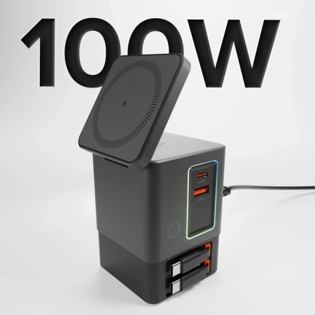 Stacja ładująca SBS Power Dock 6w1 z MagSafe, podstawką i kablami USB-C 65W – czarna