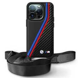 Original Handyhülle IPHONE 16 PRO MAX BMW Hardcase M Edition Carbon Tricolor Lines & Strap (BMHCP16X23PSVTK) schwarz