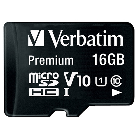 Verbatim Karta microSDHC 16GB V10 + adapter czarny/black 44082