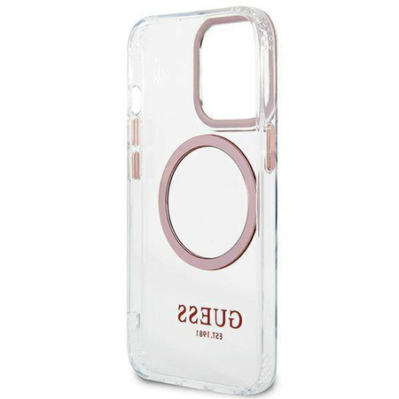 Original Case IPHONE 13 PRO Guess Hard Case Metal Outline Magsafe (GUHMP13LHTRMP) pink