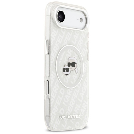 Karl Lagerfeld nakładka Magsafe IML glitter case metal camera frame and buttons Karl and Choupette heads on KL repeated logo do iPhone 17 Air szara