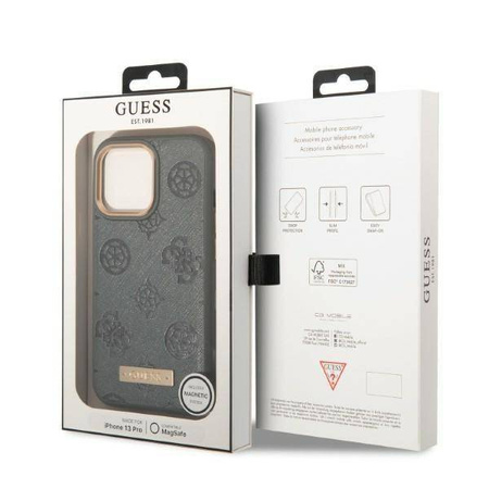 Guess Peony Logo Plate MagSafe - Etui iPhone 13 Pro Max (szary)