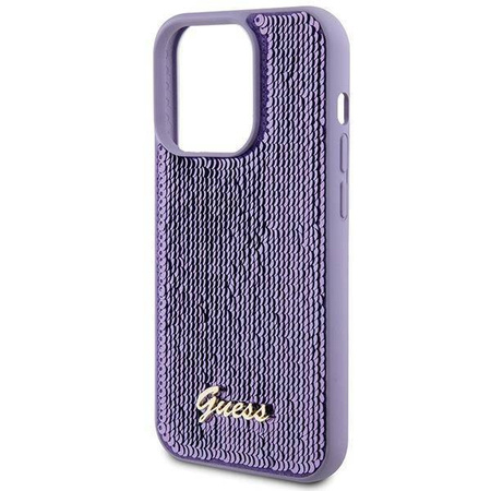 Etui Guess Sequin Script Metal na iPhone 15 Pro - fioletowe