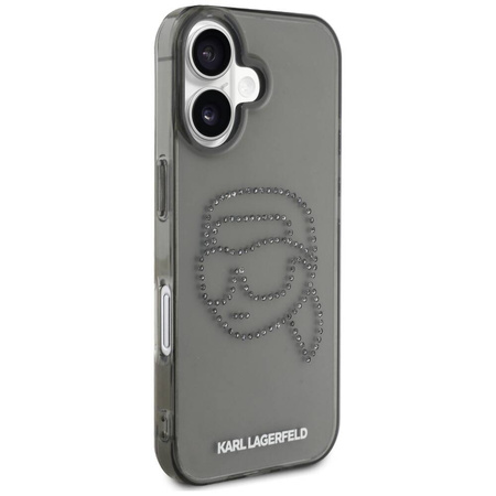 Oryginalne Etui IPHONE 16 Karl Lagerfeld Hardcase IML Rhinestones Karl Head czarne