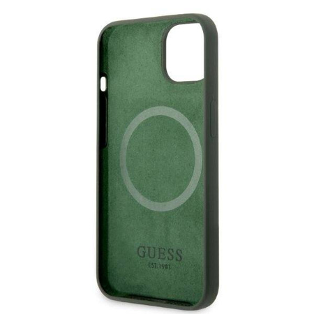 Original Case IPHONE 13 Guess Hard Case Silicone Logo Plate MagSafe (GUHMP13MSBPLA) green