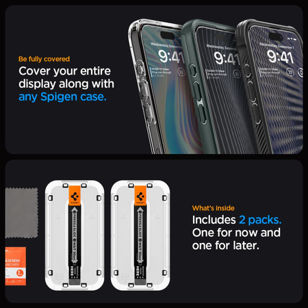 TEMPERED GLASS Spigen GLAS.TR &quot;EZ FIT&quot; FC 2-PACK IPHONE 15 PRO BLACK
