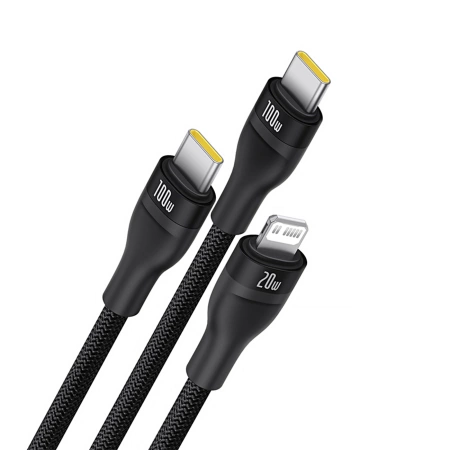 Baseus Flash Series 3 3in1 cable 100W USB-C - USB-C+USB-C+ Lightning 1.5m + 3 x 0.25 m - black