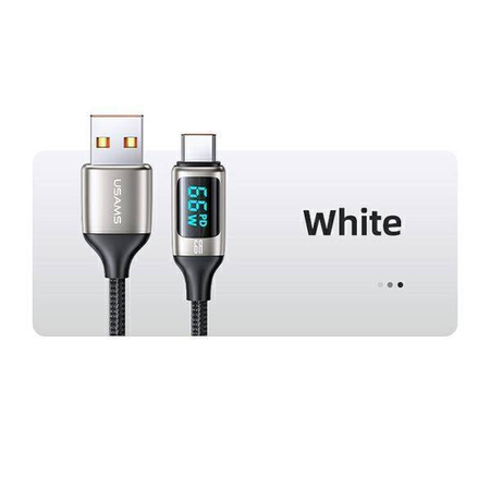 USAMS Kabel pleciony U78 USB-C 1.2m LED 6A Fast Charging biały/white SJ544USB02 (US-SJ544)