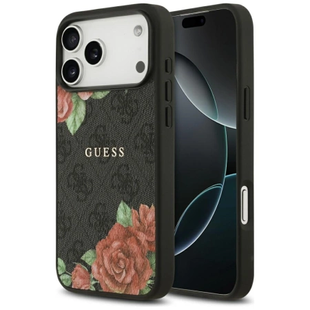 Guess 4G Flowers Print MagSafe Hülle für iPhone 17 Pro - Schwarz