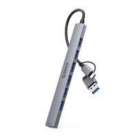 HUB 7-portowy input 2w1: USB-A/USB-C / output: 1x USB-A 3.0 + 6x USB-A 2.0 - szary