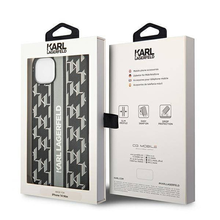 Oryginalne Etui IPHONE 14 PLUS Karl Lagerfeld Hardcase Monogram Stripe (KLHCP14MPGKLSKG) szare