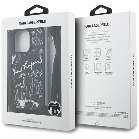 KARL LAGERFELD futerał do IPHONE 16 PRO KLHCP16LPGGRMPCK kompatybilny z MagSafe (CRSSBY Grained PU W/ Pattern & Logo) czarny