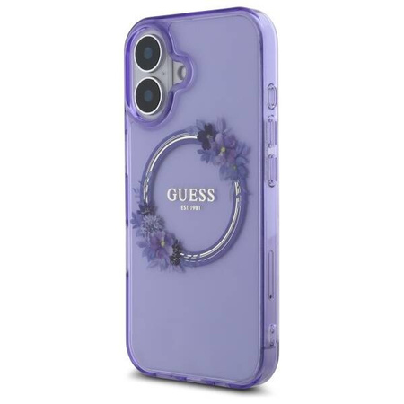 Original Handyhülle IPHONE 16 Guess Hardcase IML Flowers Wreath MagSafe (GUHMP16SHFWFCU) violett