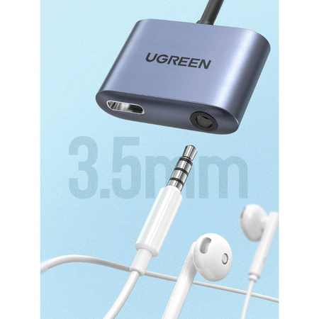 Ugreen adapter audio przejściówka USB Typ C (męski) - USB Typ C PD QC (żeński) + mini jack 3,5mm (żeński) szary (CM231)