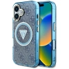 Guess IML Metal Glitter 4G Circle Triangle MagSafe Case für iPhone 16 - Blau