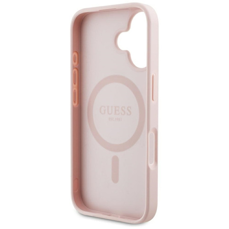 Guess Grained Hot Stamp Peony Triangle Logo MagSafe - Etui do iPhone 16 (różowy)