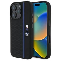 Original Handyhülle IPHONE 16 PRO MAX BMW Hardcase Silicone Hexagon Blue Line MagSafe (BMHMP16X23SHEB) schwarz