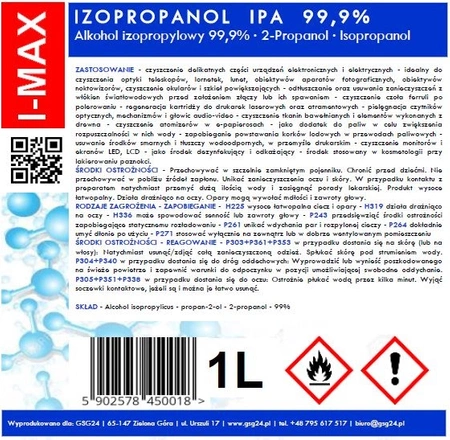 Isopropylalkohol Isopropanol IPA I-MAX 99,9 % 1L