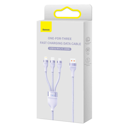 Baseus Flash Series II kabel USB - USB Typ C / Lightning / micro USB 100 W 1,2 m fioletowy (CASS030005)