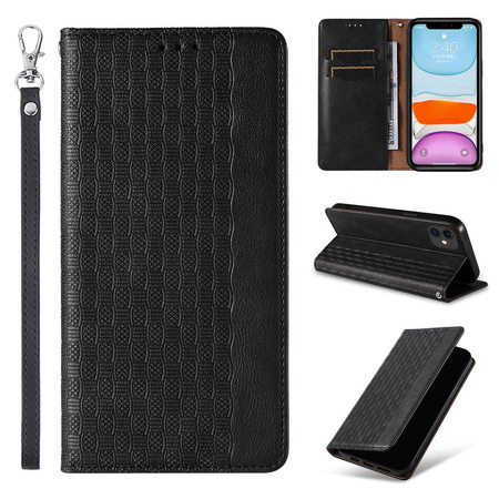 Magnet Strap Case für iPhone 12 Tasche Wallet + Mini Lanyard Pendant Schwarz