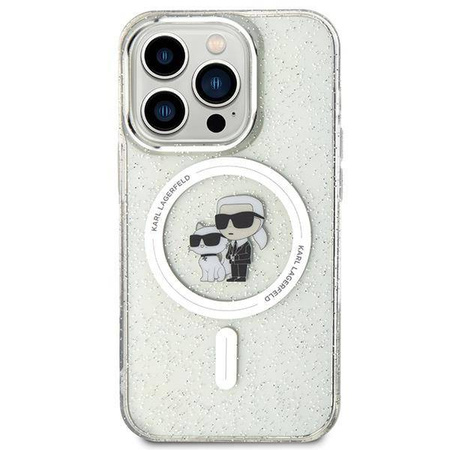 Etui Karl Lagerfeld Karl&Choupette Glitter MagSafe na iPhone 15 Pro - przezroczyste