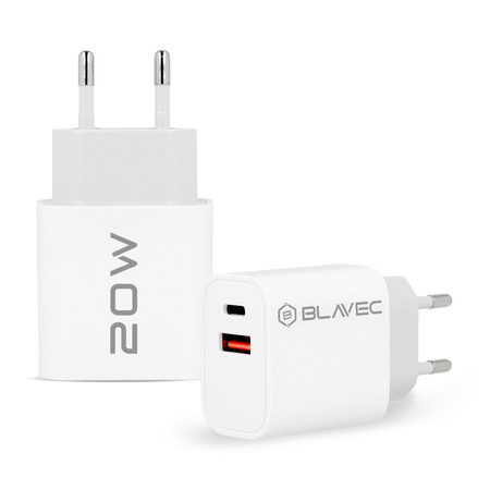 Blavec Ładowarka sieciowa BC2 - USB + Typ C - QC 3.0 PD 20W z kablem Typ C na Typ C (TCBC2-UCW20+CC) biała