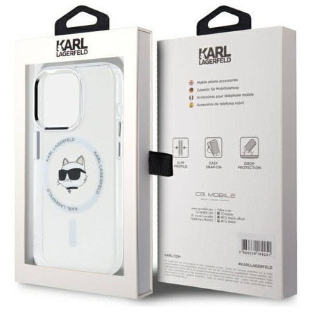 Etui Karl Lagerfeld IML Metal Choupette Head MagSafe na iPhone 15 Pro Max - białe
